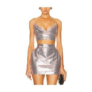 Alex Perry Bikini Pink Viscose Cowl Sequin Drape Top Size 4